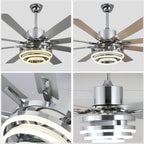 72 Inch Black/Gold/Chrome 8-Blade Modern Extra Large Ceiling Fan with LED Light and Remote, 6 Speeds DC Motor Reversible Ceiling Fan DIY Shade