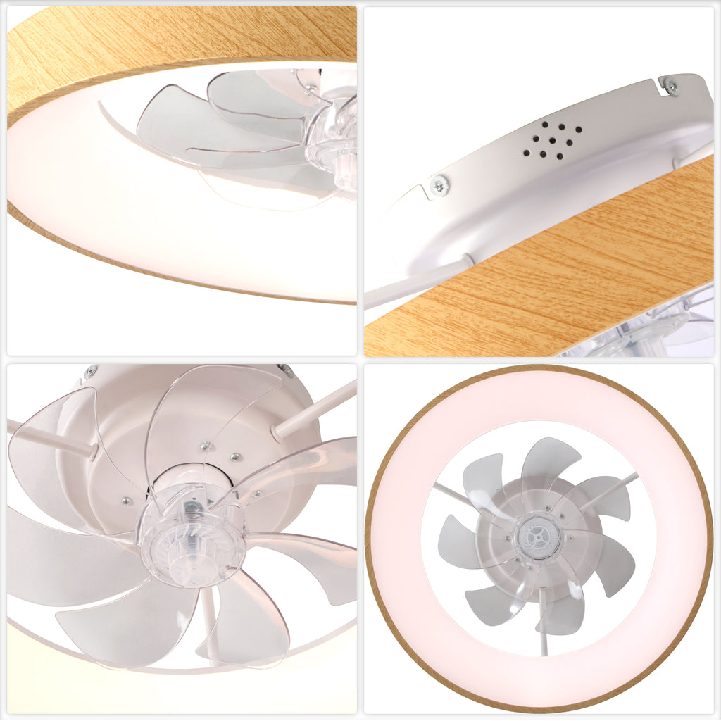 20 Inch Modern Smart Flush Mount Ceiling Fan with Dimmable LED Light, 6-Speed DC Motor Bladeless Ceiling Fan with Remote