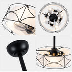 Bohemia Style 20 Inch Caged Retractable Ceiling Fan with Light Quiet Reversible DC Motor 6 Speed Timer Remote Control Ceiling Fan Adjustable Down Rods Ceiling Fan Suit for Kitchen, Bedroom,Living Room