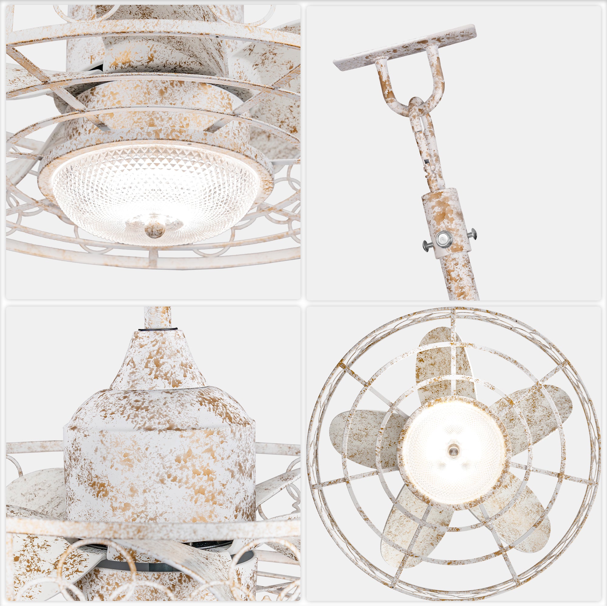 21 Inch Outdoor Waterproof Ceiling Fan with Dimmable LED Light and Remote Control, 6-Speed DC Motor Vintage Distressed White Plug In Ceiling Fan