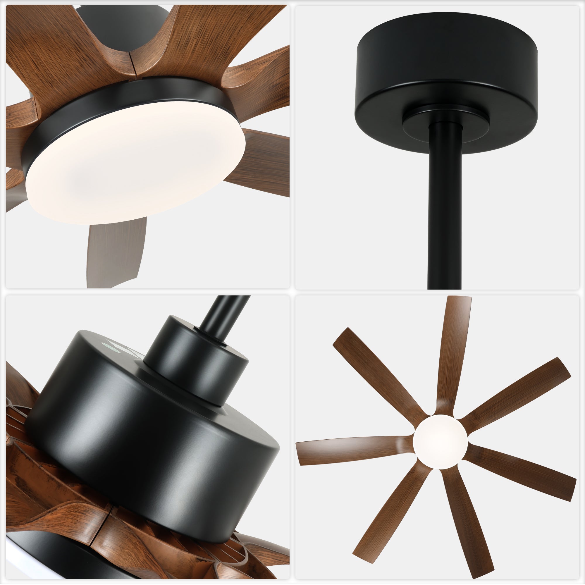 60 Inch 6-Blade Black Farmhouse Large Ceiling Fan with LED Lights and Remote Control, 6 Speeds Reversible Ceiling Fan