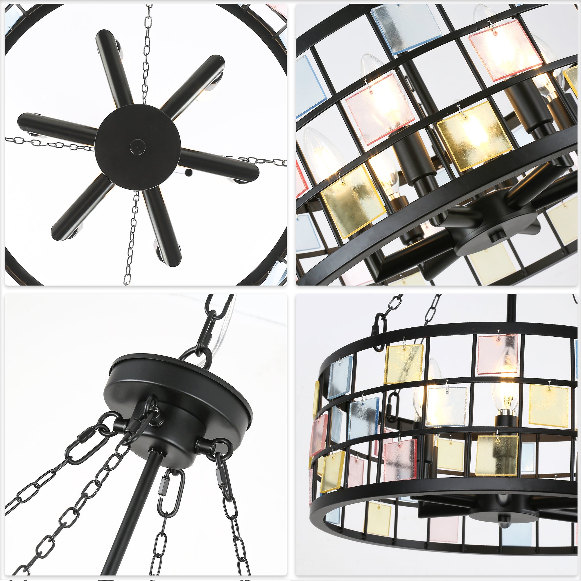 6 - Lights Modern Europe Chandelier, 17.7" Farmhouse Chandeliers for Dining Room with Adjustable Chain