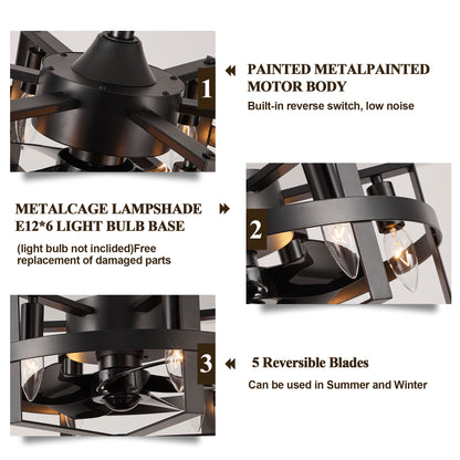 DC1816-18 Inch Industrial Caged Ceiling Fan with Remote and Lights DC Motor 6 Speeds