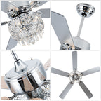 BD2064-BellaDepot 52" Silver Finish Deluxe Crystal Reversible Ceiling Fan with 3 Lights and Remote