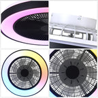 19 Inch Modern Smart Flush Mount Ceiling Fan with Dimmable LED Light and Remote, 6 Speeds DC Motor Bladeless Ceiling Fan for Low Profile with RGB Light