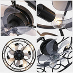 Industrial 20 Inch Caged Flush Mount Ceiling Fan with Light Quiet Reversible DC Motor with Remote Control Small Ceiling Fan Modern 7 Blades Ceiling Fan with Light Suit for Bedroom，Kitchen
