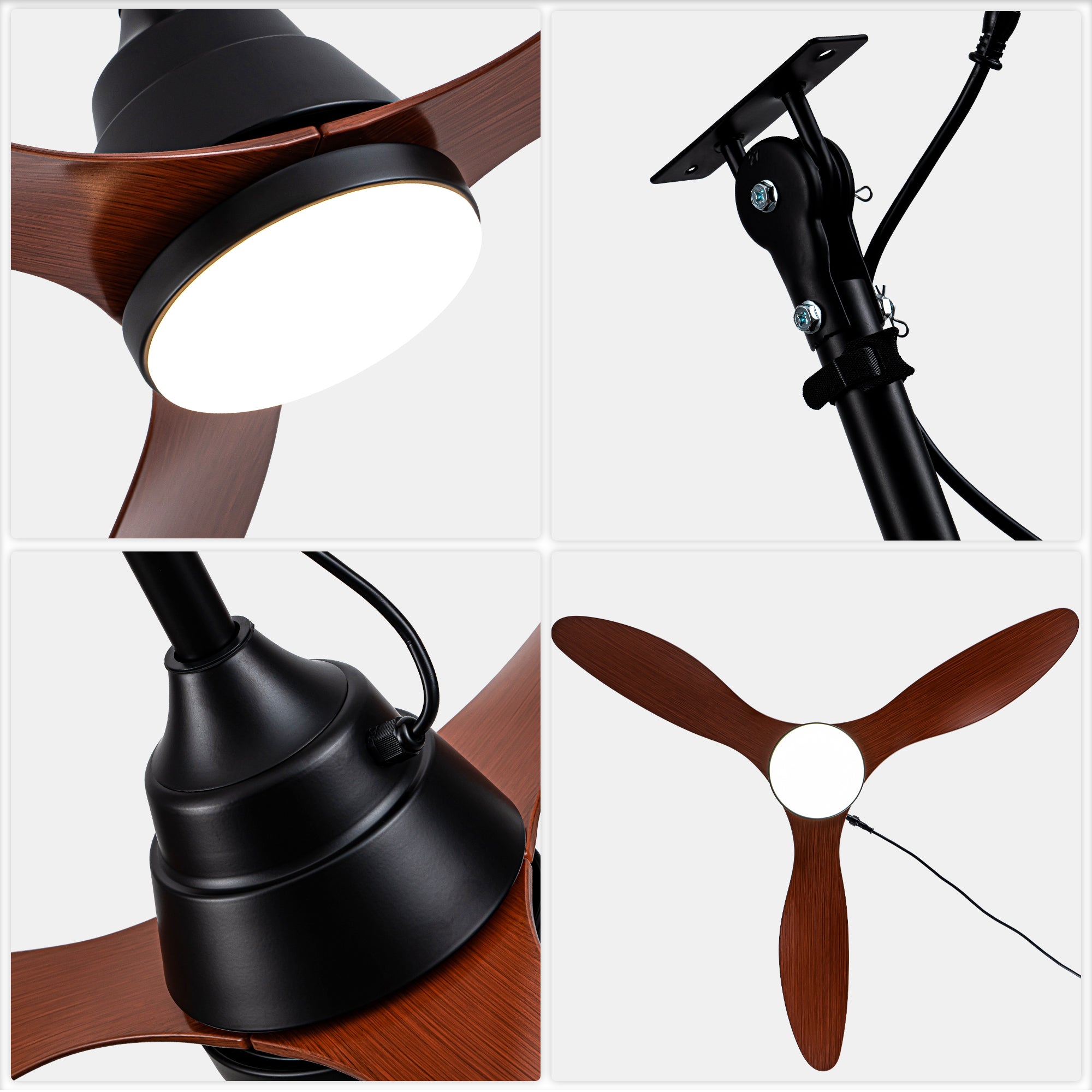 42 Inch Modern Farmhouse Smart Outdoor Ceiling Fan with Dimmable LED and Remote, 6-Speed 3-Blade Waterproof Ceiling Fans Plug In Outside Patio Fan