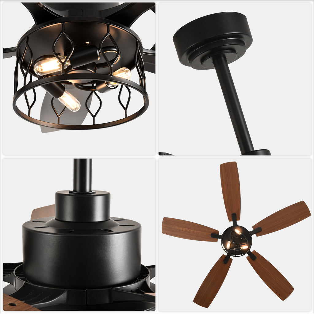 52 Inch Black Modern Ceiling Fan with Lights and Remote Control, 6 Speeds DC Motor Reversible Ceiling Fan for Living Room