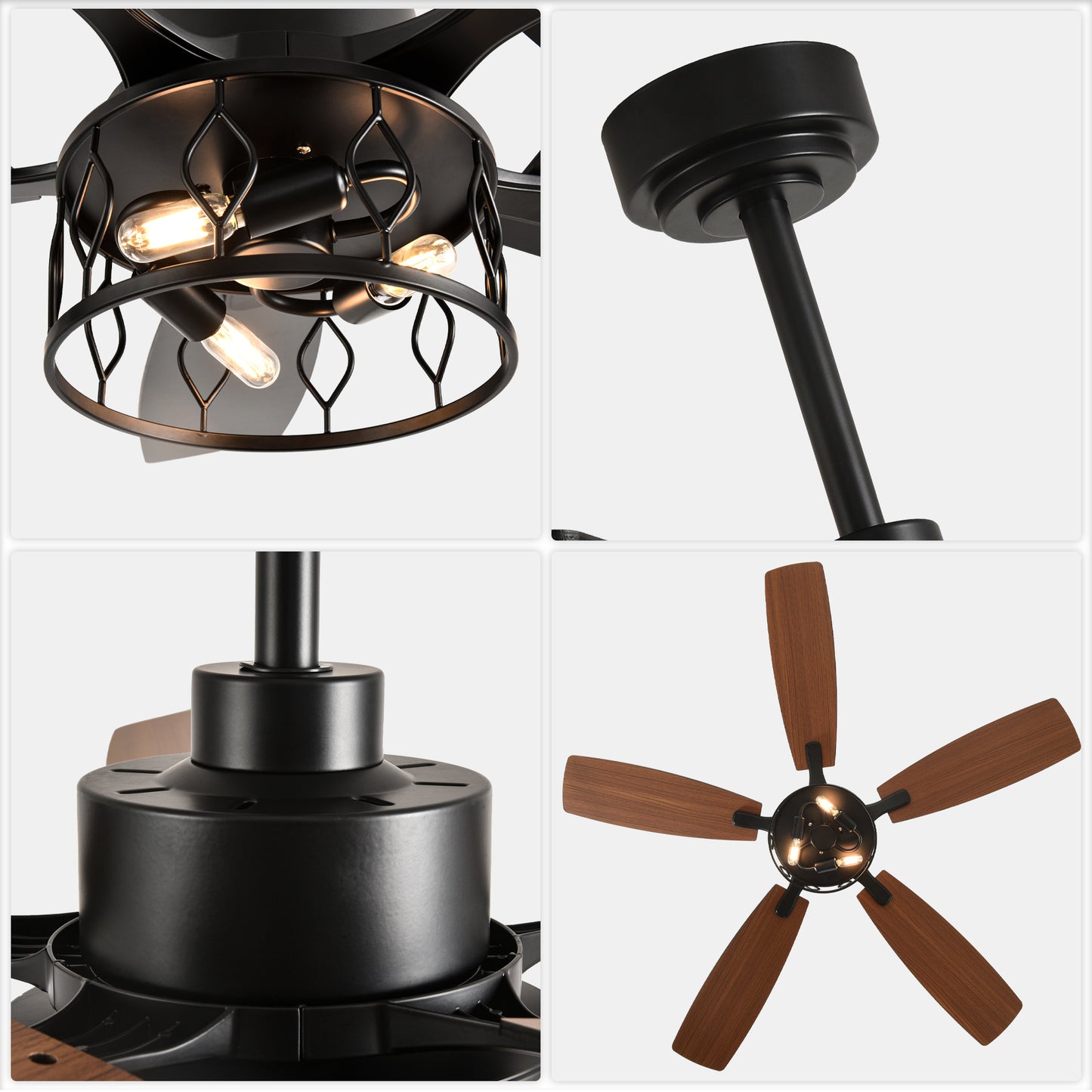 DC255201-B-BellaDepot 52" Designs of Nature's Metal Caged Ceiling Fan, 6 Speeds Remote-controlled Fan with Lights for Any Seasons