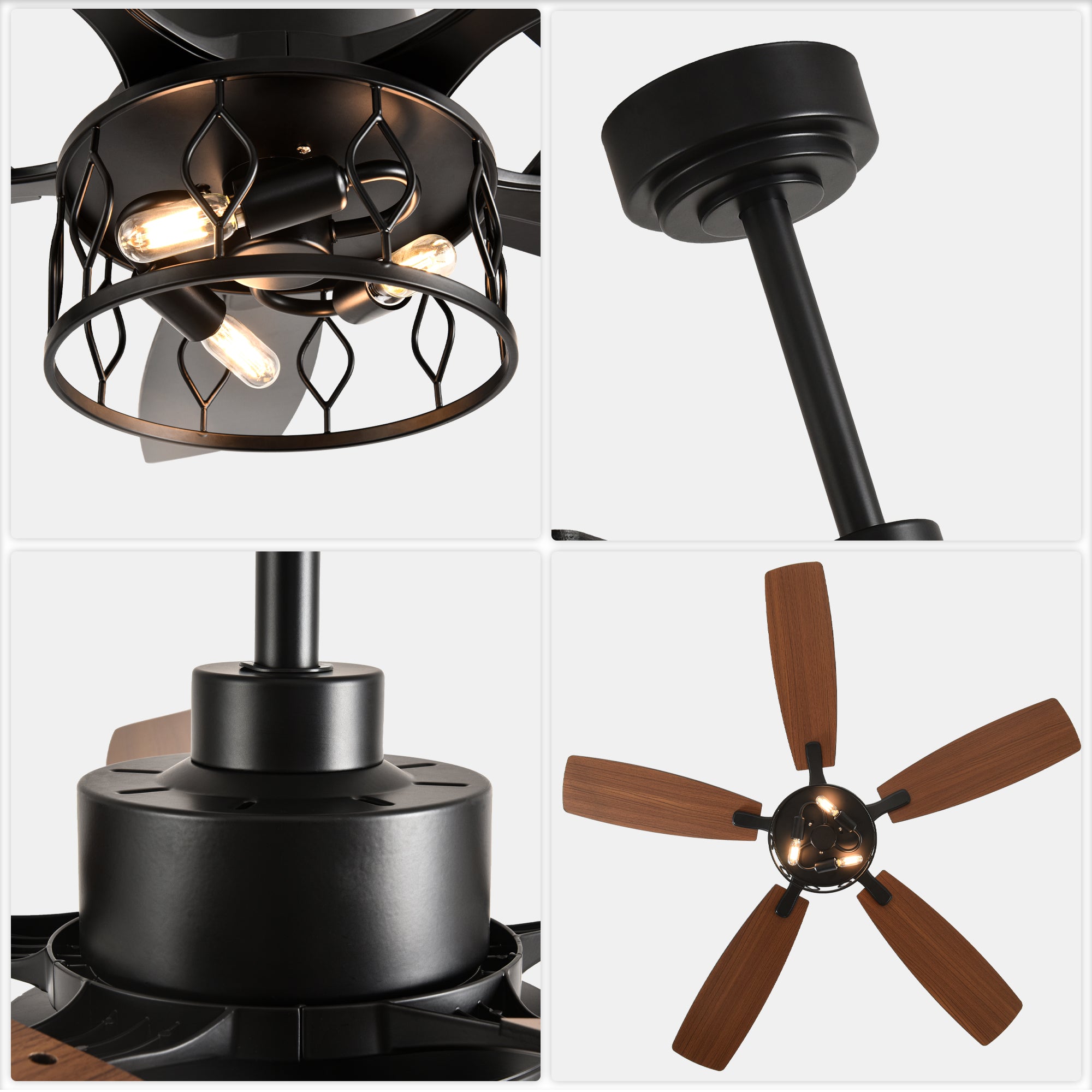 52 Inch Black Modern Ceiling Fan with Lights and Remote Control, 6 Speeds DC Motor Reversible Ceiling Fan for Living Room