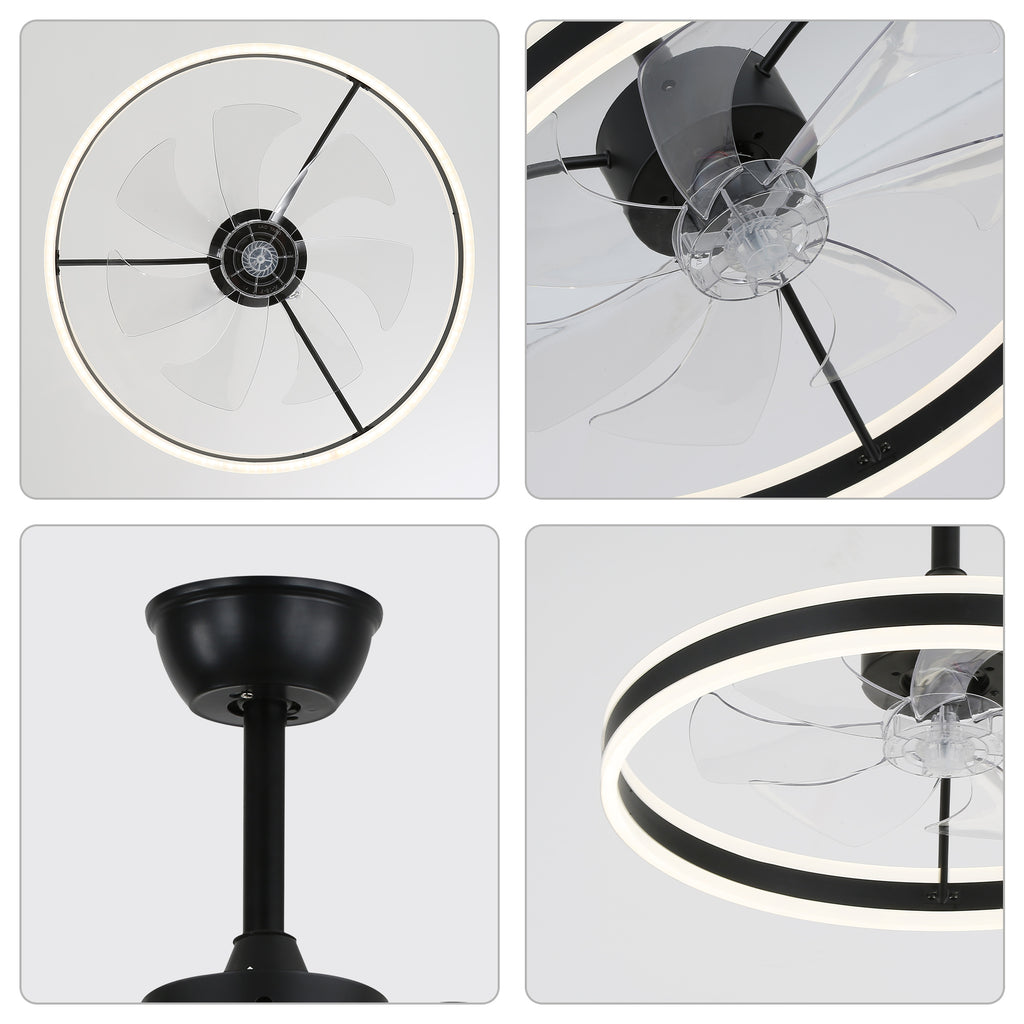 24 Inch Black/Gold/White/Coffee Modern Smart LED Ceiling Fan with Light and Remote, 6 Speeds DC Motor Fandelier Ceiling Fan