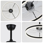 24 Inch Black/Gold/White/Coffee Modern Smart LED Ceiling Fan with Light and Remote, 6 Speeds DC Motor Fandelier Ceiling Fan