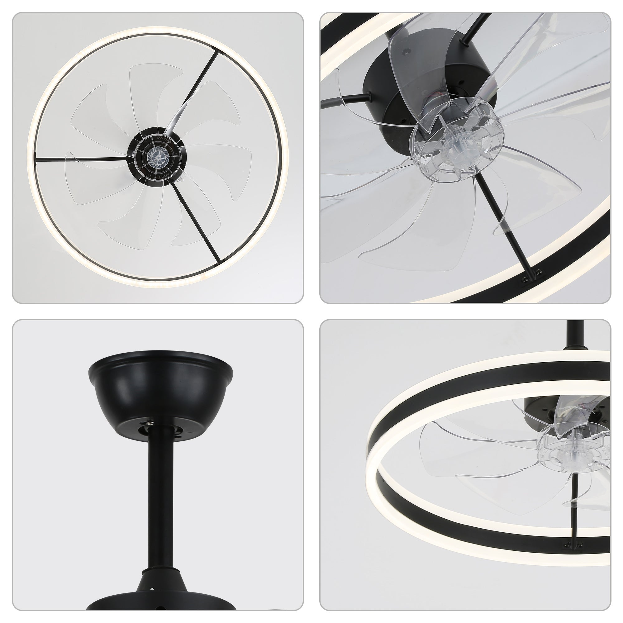24 Inch Black/Gold/White/Coffee Modern Smart LED Ceiling Fan with Light and Remote, 6 Speeds DC Motor Fandelier Ceiling Fan