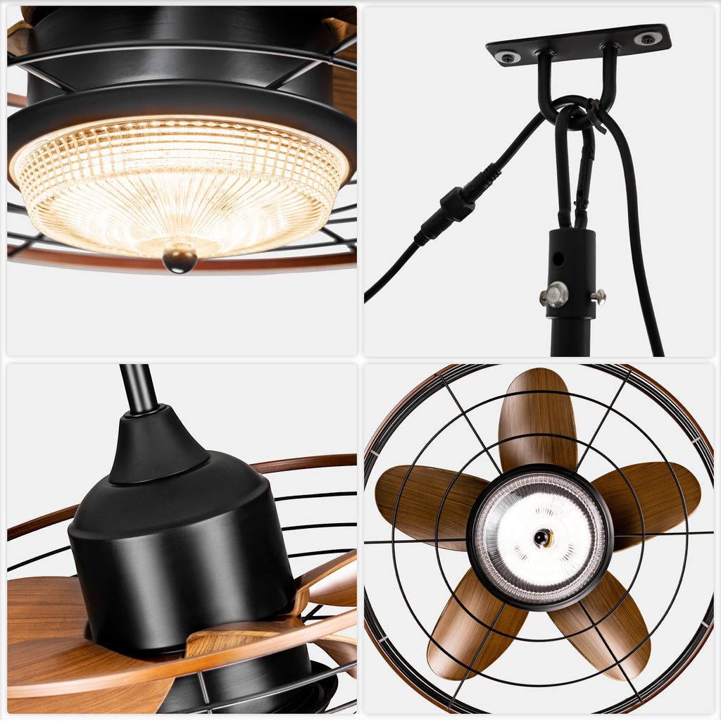 21 Inch Outdoor Waterproof Ceiling Fan with LED Light and Remote & APP Control, 6-Speed Reversible DC Motor Plug-in Ceiling Fan for Patio