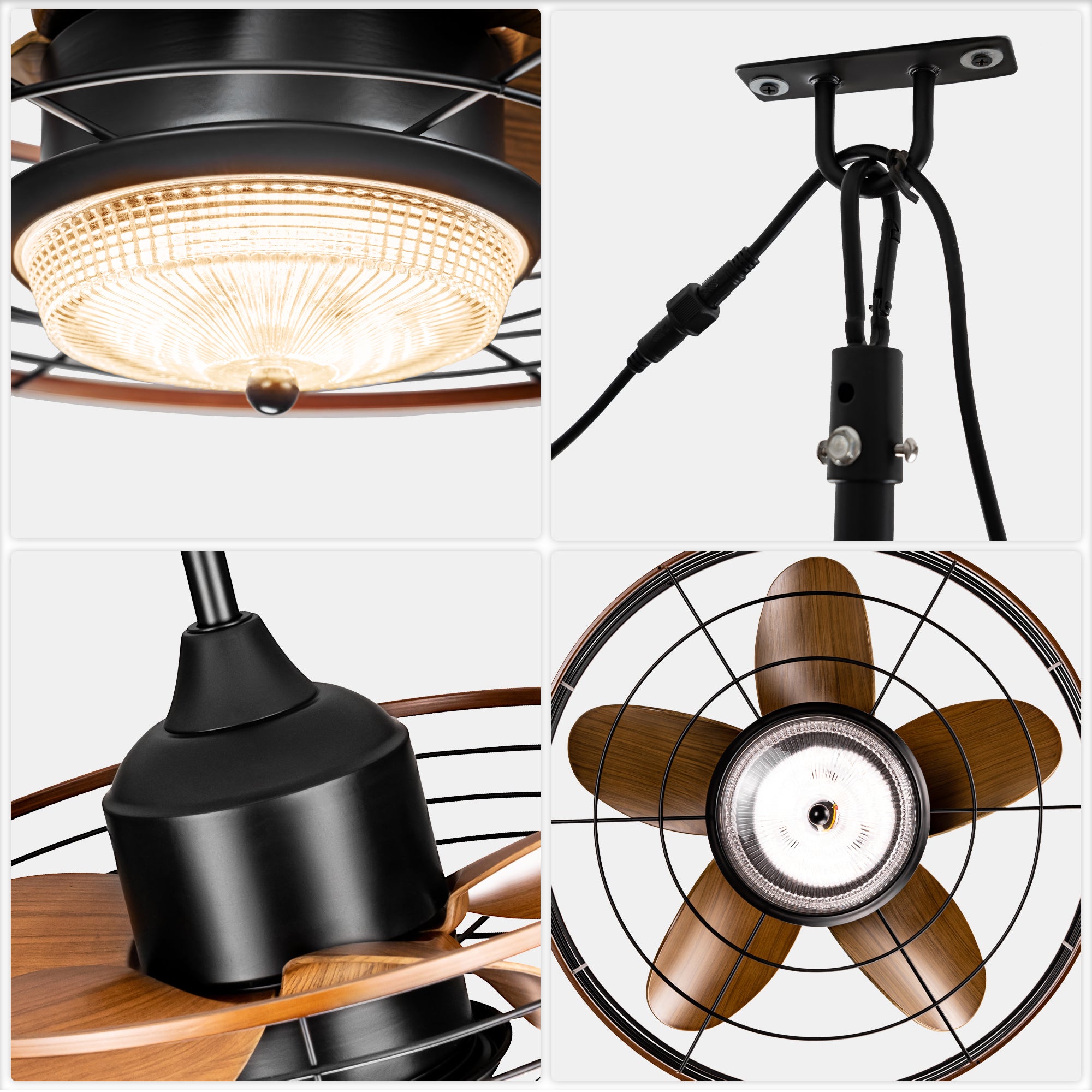 21 Inch Outdoor Waterproof Ceiling Fan with LED Light and Remote & APP Control, 6-Speed Reversible DC Motor Plug-in Ceiling Fan for Patio