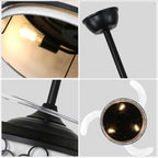42 Inch Black Retractable Ceiling Fan with Lights and Remote, 6 Speeds DC Motor Farmhouse Black Bladeless Ceiling Fan for Bedroom