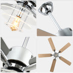 DC5222-B/C-BellaDepot 52" Modern Black or Chrome Acrylic Shade Ceiling Fan with Remote Control, 5 Blades Standard Ceiling Fan with Lights