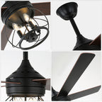 52 Inch Rustic Black Ceiling Fan with Lights and Remote, 6-Speed DC Motor Reversible Farmhouse Industrial Ceiling Fan