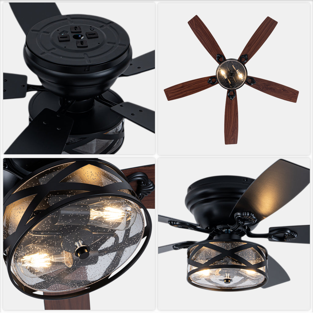 Farmhouse 52 Inch Caged  Flush Mount Ceiling Fan with Light Quiet Reversible DC Motor with 5 Fan Blades Ceiling Fan with Light Remote Control Adjustable 6 Speed Ceiling Fan with Light Suit for Bedrooms, Living Rooms, Kitchens