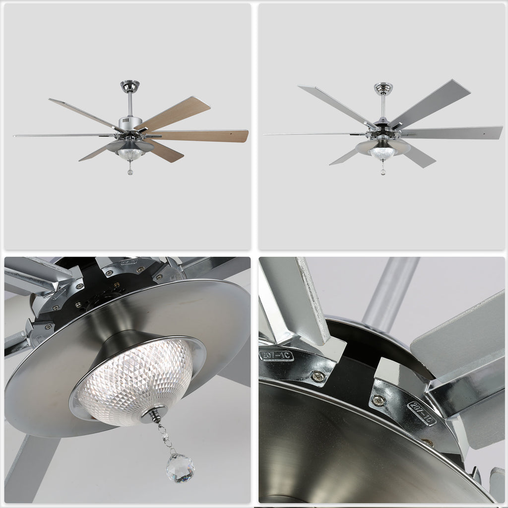 DC7204-BellaDepot 72" Silver/Black Finish Modern Urban Crystal Reversible Ceiling Fan with Remote and LED Light Kit, Large Size Ceiling Fan