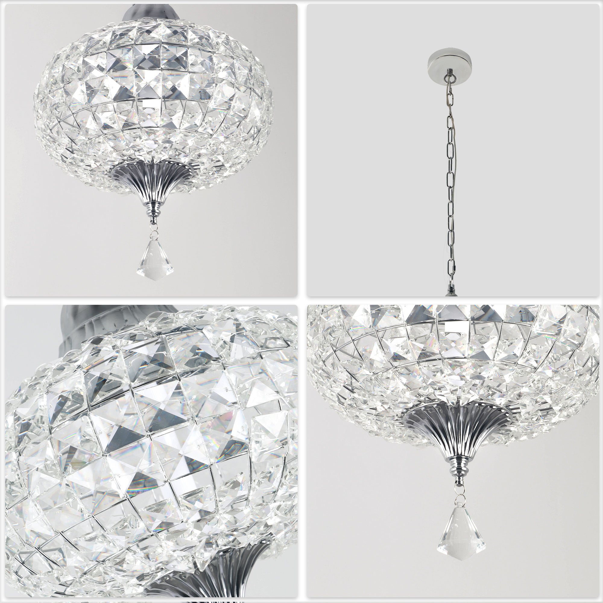 1 - Light Black/Chrome Globe Crystal Pendant Light with LED, 11.2" Dining Room Light Fixtures Kitchen Island Light