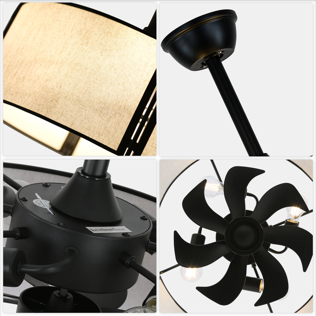 19 Inch Modern Ceiling Fan with Fabric Shade, 6-Speed DC Motor Bladeless Ceiling Fan with Lights and Remote Control for Bedroom