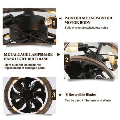 BD1815-17.7 Inch Caged Industrial Reversible Metal Ceiling Fan with Remote and Lights