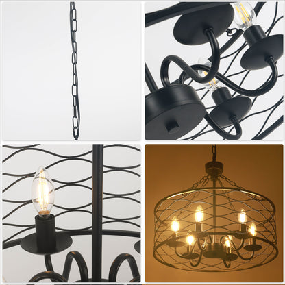 FC4081-Industrial Modern Design Metal Caged Chandelier, Geometric Pendant Light, with Light Kit and Adjustable Chain