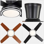 44 Inch Black/Chrome Modern Flush Mount Ceiling Fan with Dimmable LED Lights and Remote, 6 Speeds DC Motor Low Profile Ceiling Fan