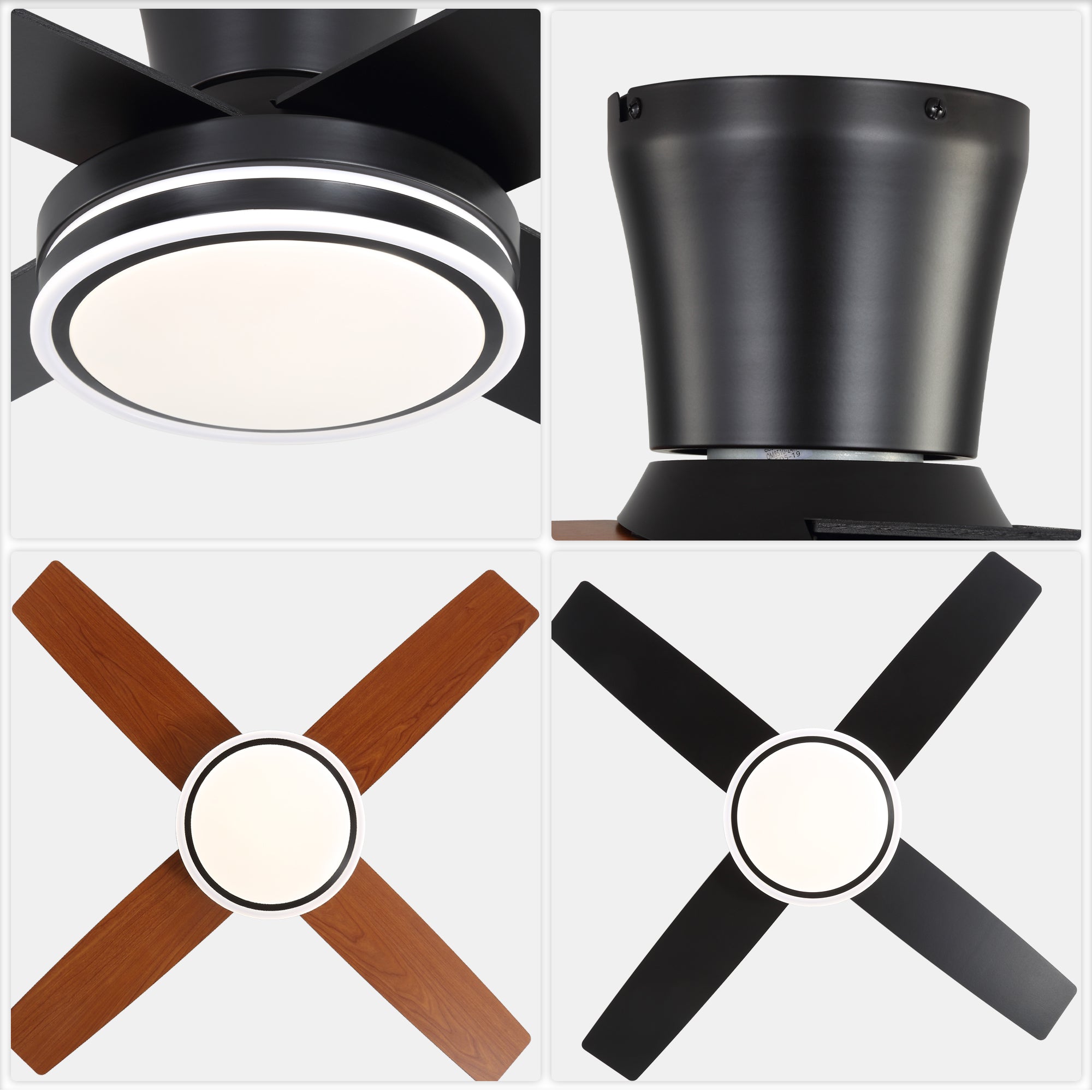 44 Inch Black/Chrome Modern Flush Mount Ceiling Fan with Dimmable LED Lights and Remote, 6 Speeds DC Motor Low Profile Ceiling Fan
