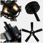 52 Inch Industrial Wood Grain Caged Ceiling Fan with Remote and Reversible Blades, 6-Speed Ceiling Fan with Lights