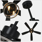 52 Inch Black Farmhouse Ceiling Fan with Lights and Remote Control, 6 Speeds DC Motor Reversible Caged Ceiling Fan