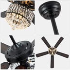 52 Inch Modern Luxury Crystal Ceiling Fan with Light and Remote Control, 6 Speeds DC Motor Chandelier Ceiling Fan for Living Room