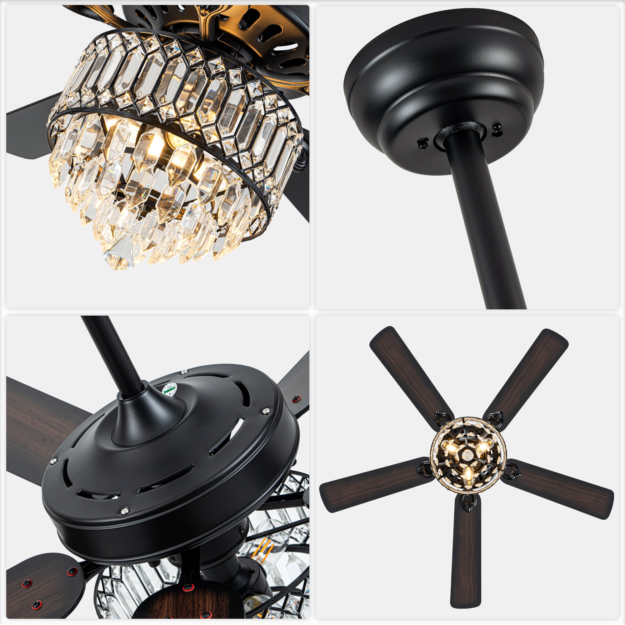 52 Inch Modern Luxury Crystal Ceiling Fan with Light and Remote Control, 6 Speeds DC Motor Chandelier Ceiling Fan for Living Room