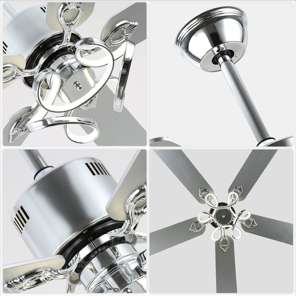 52 Inch Black/Chrome Modern Ceiling Fan with Led Light and Remote Control, 6 Speeds DC Motor Reversible Ceiling Fan for Living Room