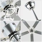 52 Inch Black/Chrome Modern Ceiling Fan with Led Light and Remote Control, 6 Speeds DC Motor Reversible Ceiling Fan for Living Room