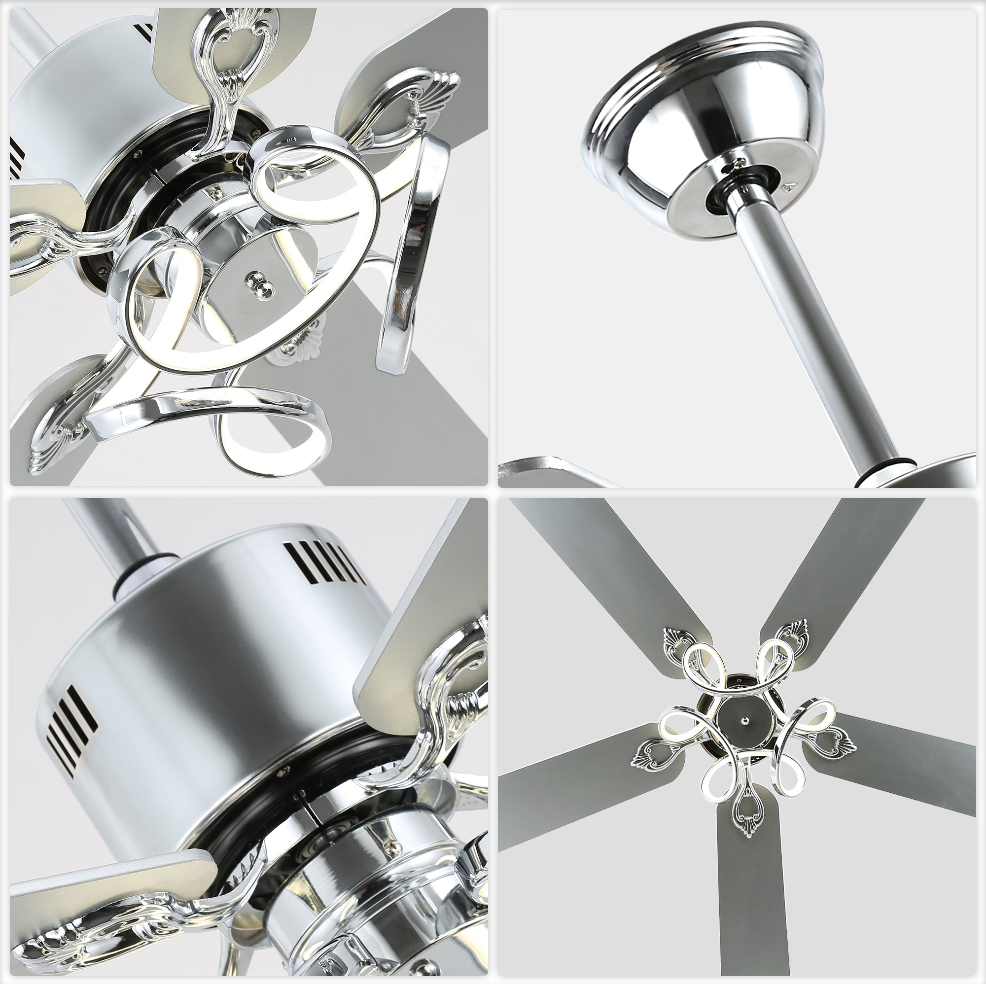 52 Inch Black/Chrome Modern Ceiling Fan with Led Light and Remote Control, 6 Speeds DC Motor Reversible Ceiling Fan for Living Room