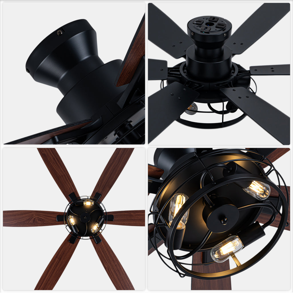 Farmhouse 60 Inch Flush Mount Ceiling Fan with Light Reversible Quiet DC Motor 6 Speed Ceiling Fan with Light Caged Timming Remote Control Ceiling Fan with Light Suit for Bedrooms, Kitchens, Living Rooms