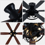 Farmhouse 60 Inch Flush Mount Ceiling Fan with Light Reversible Quiet DC Motor 6 Speed Ceiling Fan with Light Caged Timming Remote Control Ceiling Fan with Light Suit for Bedrooms, Kitchens, Living Rooms