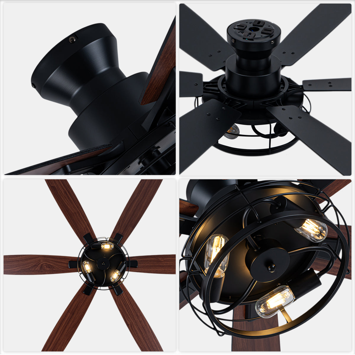 Farmhouse 60 Inch Flush Mount Ceiling Fan with Light Reversible Quiet DC Motor 6 Speed Ceiling Fan with Light Caged Timming Remote Control Ceiling Fan with Light Suit for Bedrooms, Kitchens, Living Rooms
