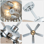 52 Inch Chrome Contemporary Glam Ceiling Fan with Lights and Remote Control, 6 Speeds Reversible Ceiling Fan with Crystals