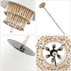 3 - Lights Bohemian Drum Chandelier with Wood Beaded Shade, Fabric Chandelier for Dining Room Living Room