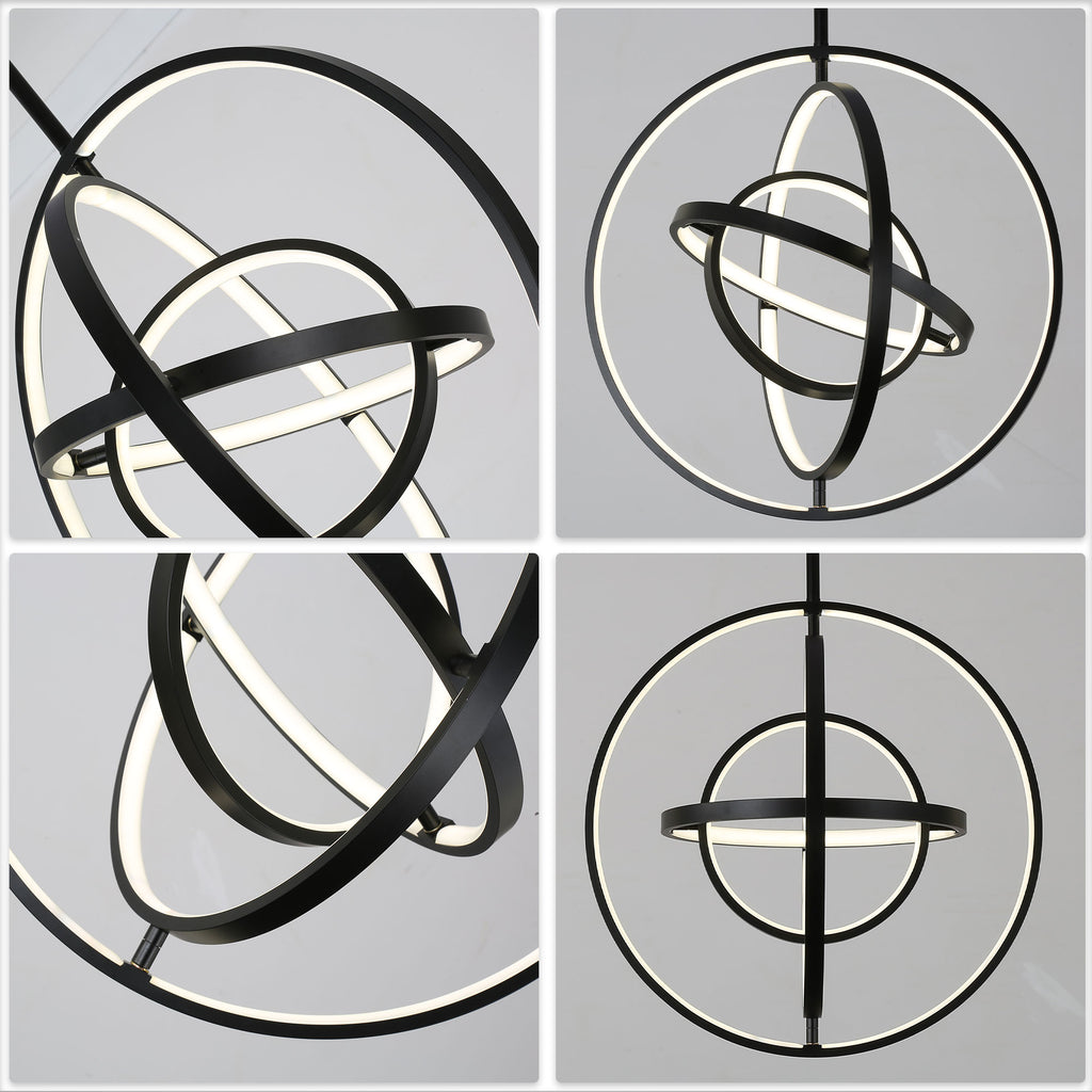 19.7 Inch Modern Round LED Chandelier with DIY Shade, Black Industrial Pendant Light Height Adjustable