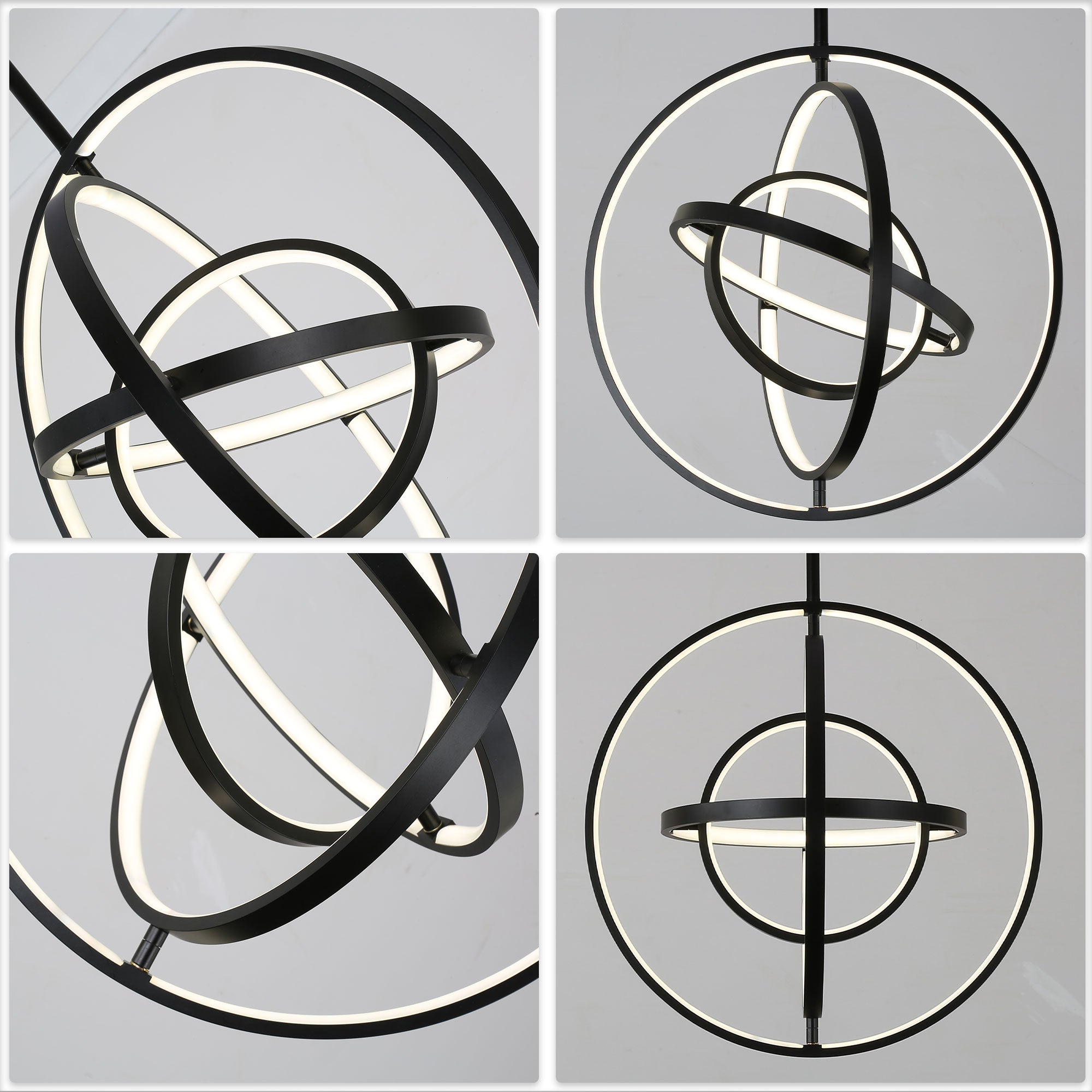 19.7 Inch Modern Round LED Chandelier with DIY Shade, Black Industrial Pendant Light Height Adjustable