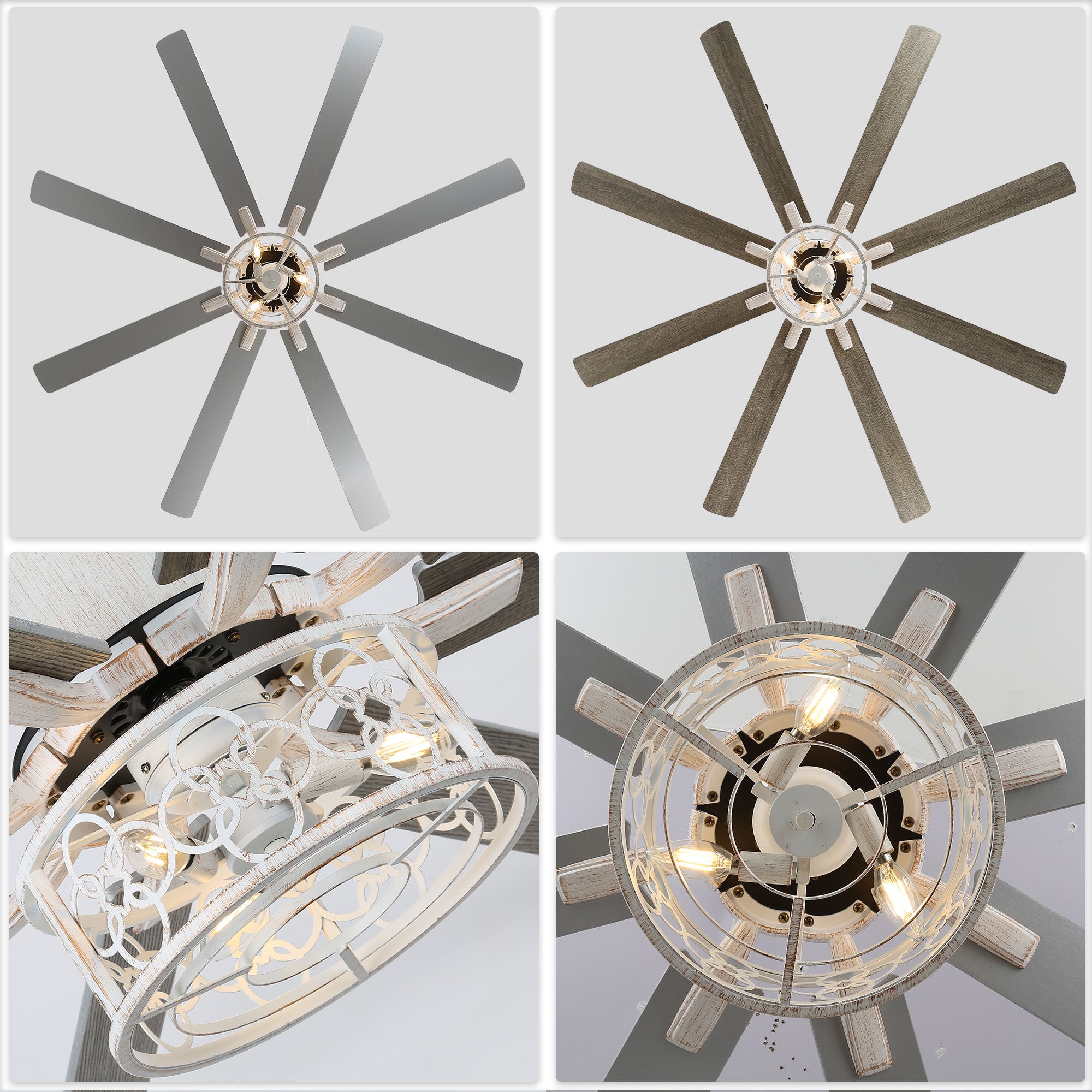 DC7201-72" 8 Wooden Blades White/Black Farmhouse Reversible Ceiling Fan with Remote and 3 Lights, Large Size Ceiling Fan
