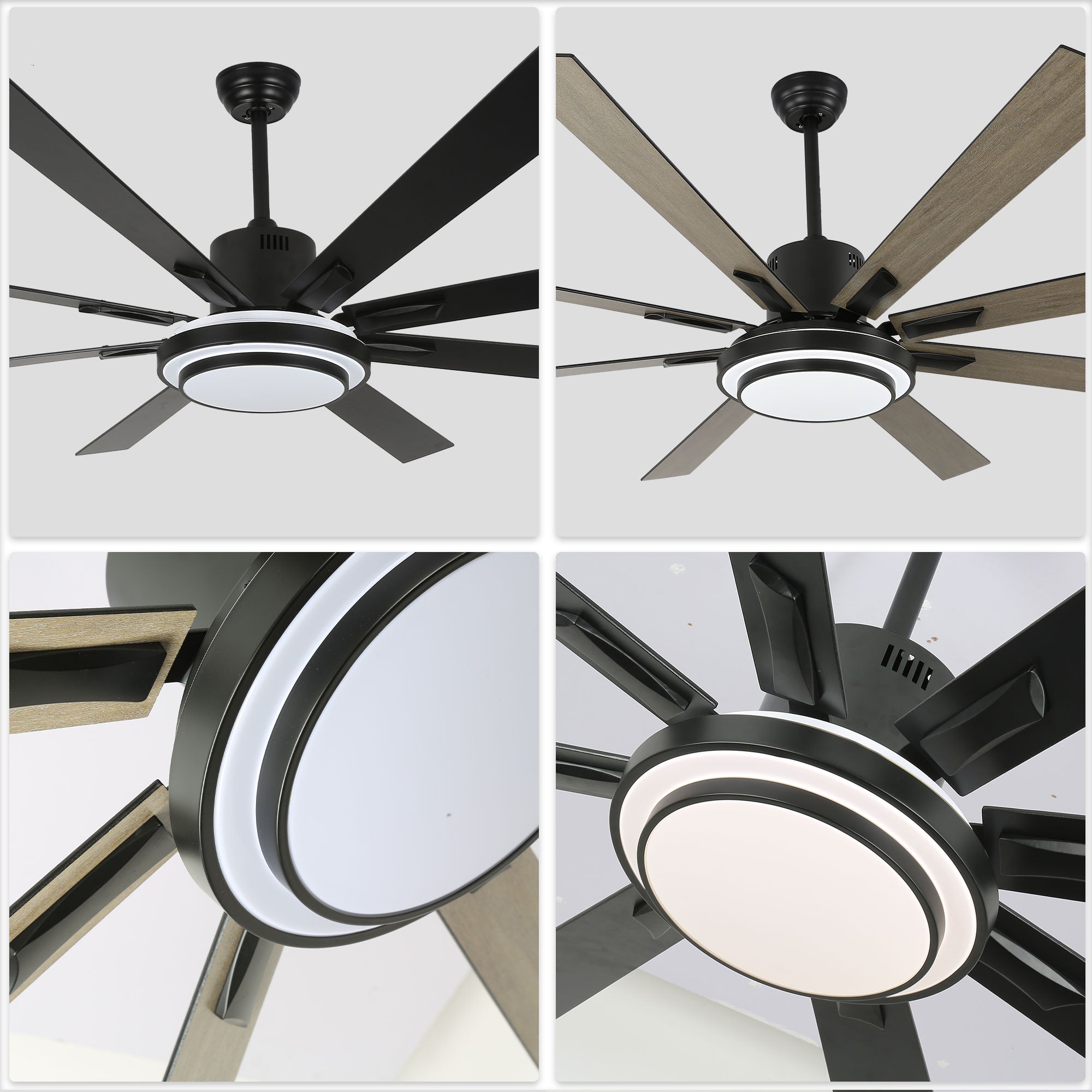 DC7206-BellaDepot 72" Black/Silver/Gold Finish Modern Urban Wood Reversible Ceiling Fan with Remote and LED Light Kit Included, Large Size Ceiling Fan