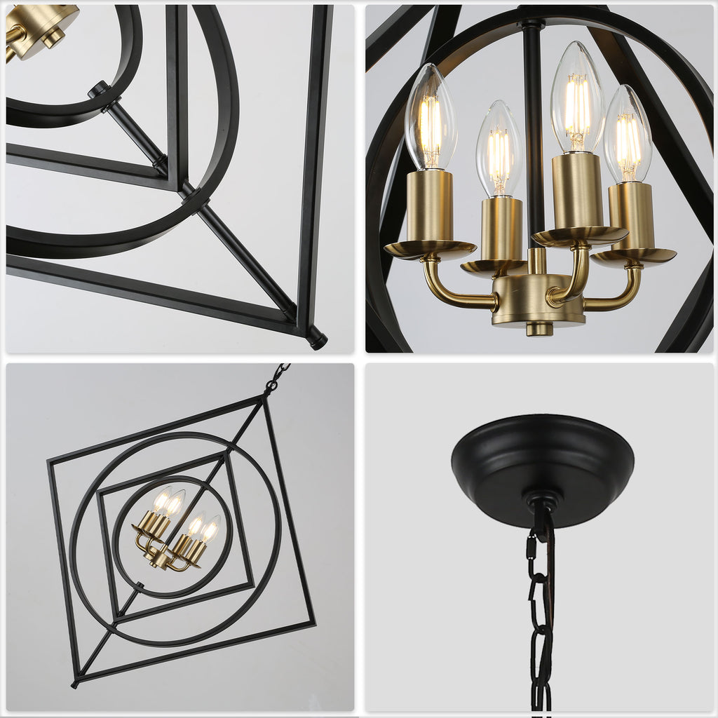 4 - Lights 30.6" Industrial DIY Shape Metal Chandelier with Adjustable Chain, Home Decoration Pendant Light