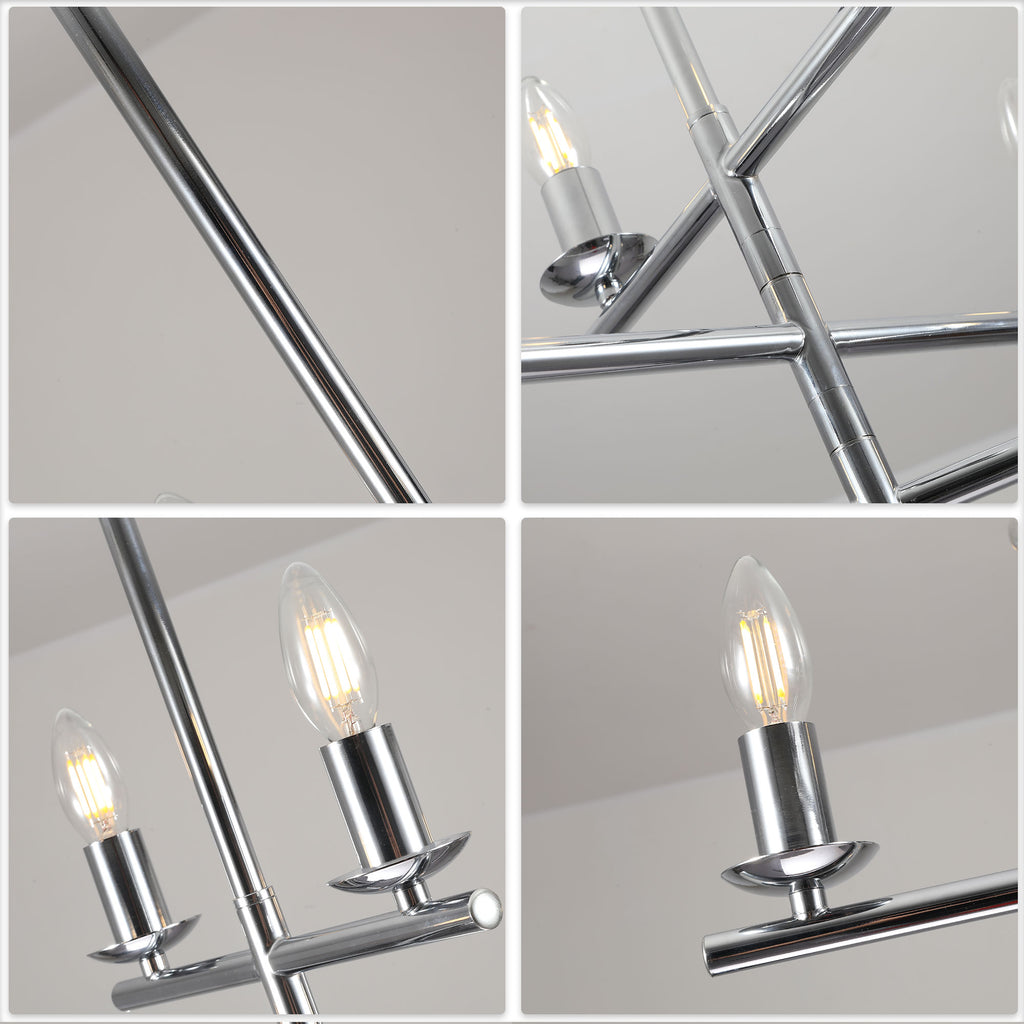 6 Lights Black/Chrome Finish Linear Industrial Chandelier, DIY Shape Linear Chandelier Dining Room Pendant Light