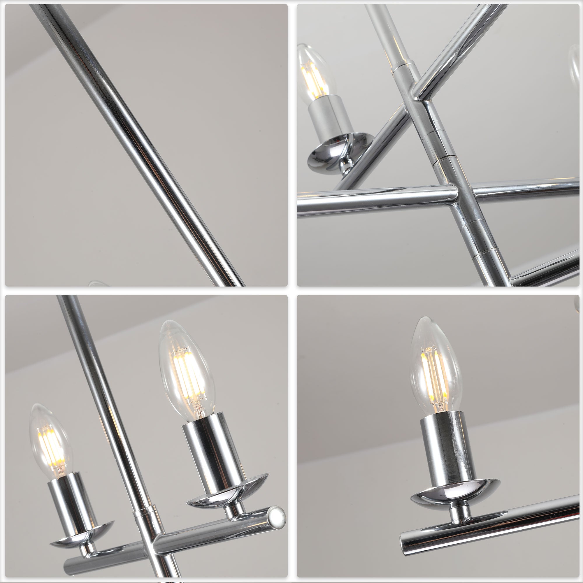 6 Lights Black/Chrome Finish Linear Industrial Chandelier, DIY Shape Linear Chandelier Dining Room Pendant Light