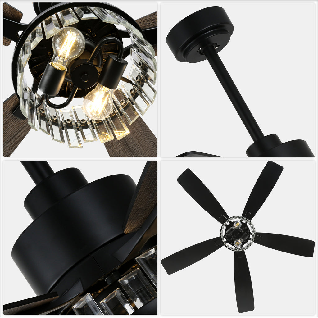 52 Inch Modern Glam Crystal Ceiling Fan with Light and Remote, 6-Speed Reversible DC Motor Large Ceiling Fan for Living Room